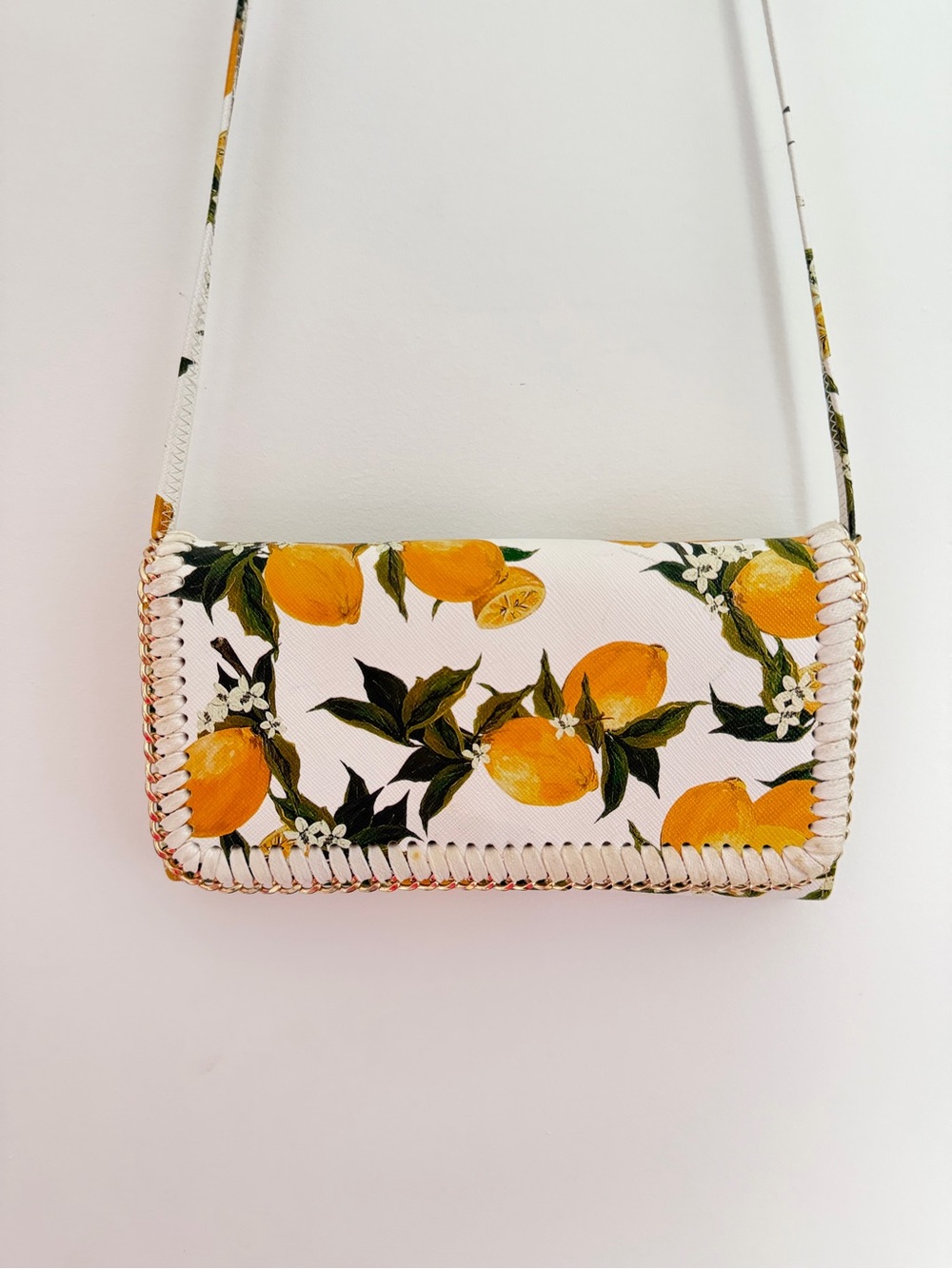 White Lemon Print Crossbody Bag/clutch